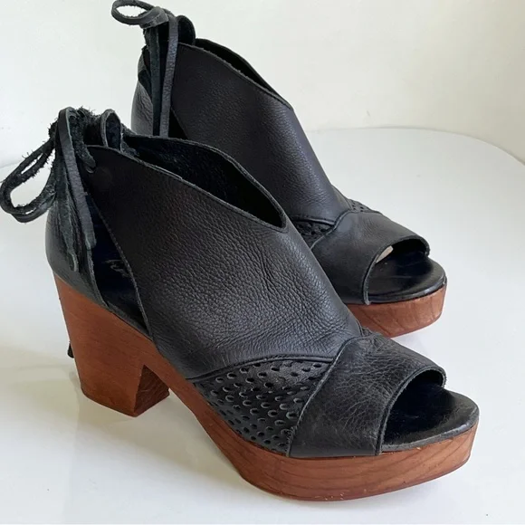 Free People Black Leather Mules with Brown Heels - Picture 5 of 15